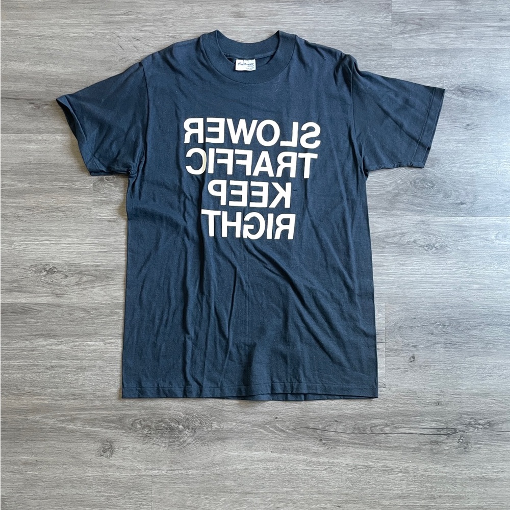 Vintage “Slower Traffic Keep Right” Graphic T-Shirt (Sz. L)